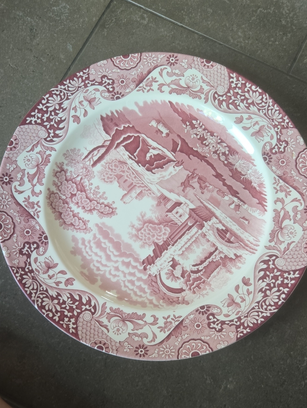Pink Scenic Transferware Dinner Plate - Classic Home Dining